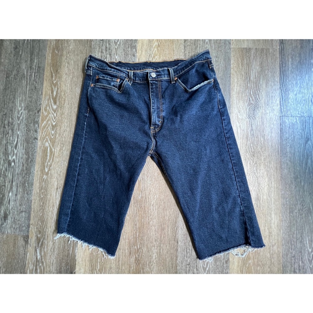 Levi's 505 Cut Off Shorts Mens 38 Blue Denim Raw Hem Jorts DIY Dark Wash